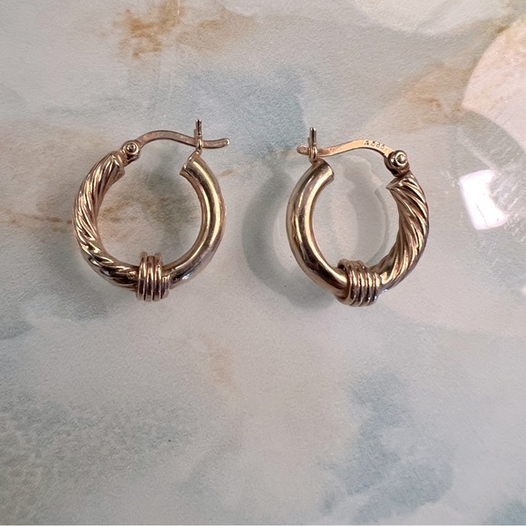 14k Gold Twist Rope Hoop Earrings - Picture 1 of 4